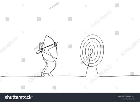 Drawing Blindfolded Arab Businessman Shooting Arrow Stock Vector