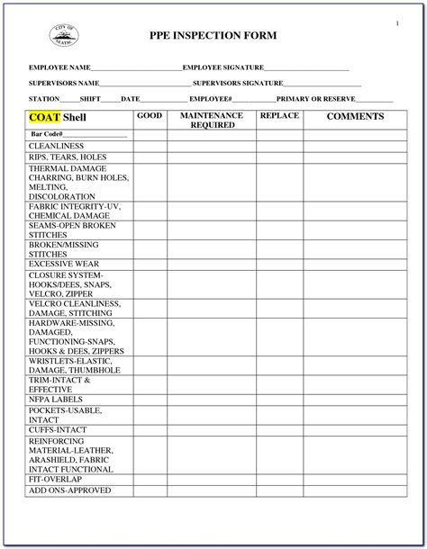 Equipment Inspection Checklist Template Excel