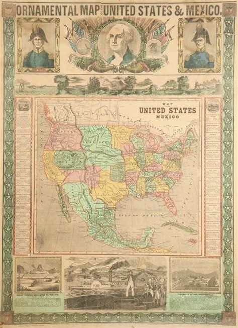 1848 Ornamental Us Map Vintage Wall Art American Map Vintage Walls