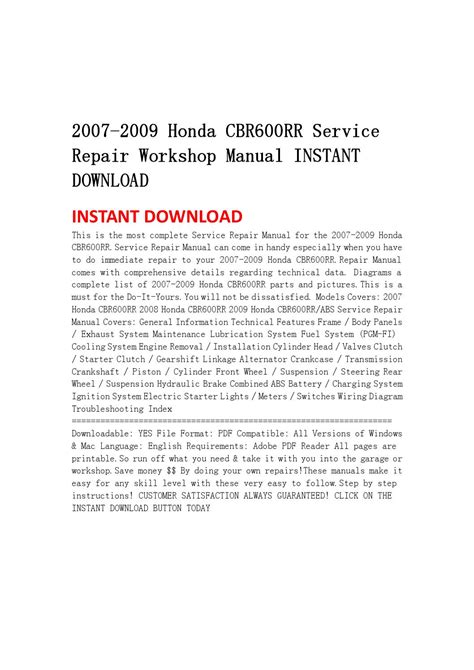 Cbr600rr 2007 motorcycle pdf manual download. 2007 2009 honda cbr600rr service repair workshop manual ...