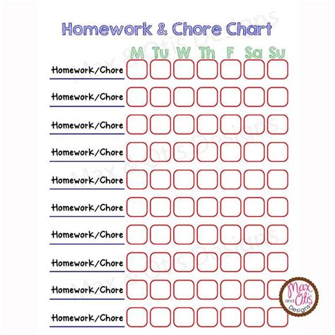 Printable Homework And Chore Chart Editable Pdf Chore Chart Chores
