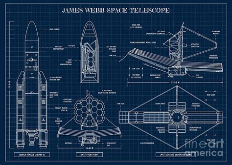 James Webb Space Telescope Navy Blueprint Poster Digital Art By Ha Pham