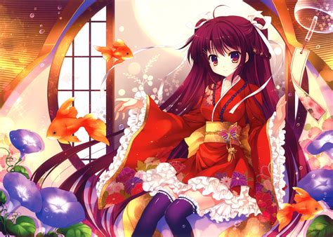 Original Anime Girl Kimono Cute Beautiful Dress Long Hair Wallpaper 3500x2500 818881