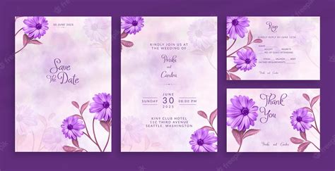 Premium Psd Beautiful Lavender Wedding Invitation With Flower