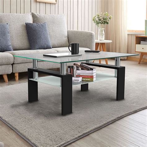 Tempered Glass Coffee Table With Shelf Modern Tempered Glass Coffee Table Rectangle With Shelf