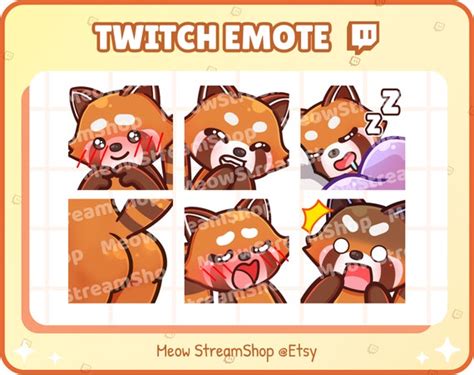Twitch Emote Cute Red Panda Emotes Pack 4 Shy Giggle Etsy