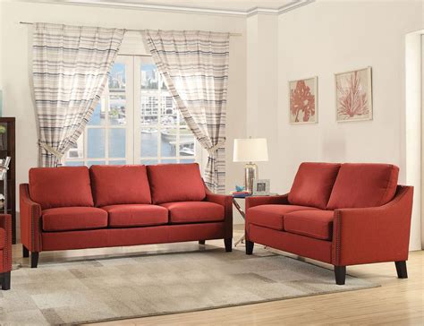 52490 Zapata Contemporary Red Fabric Sofa Set Loveseat Luchy Amor
