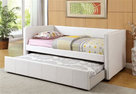 Zinus santa fe twin daybed and trundle frame set. Faux Leather Daybed CM1955WH - Furniture Mattress Los ...