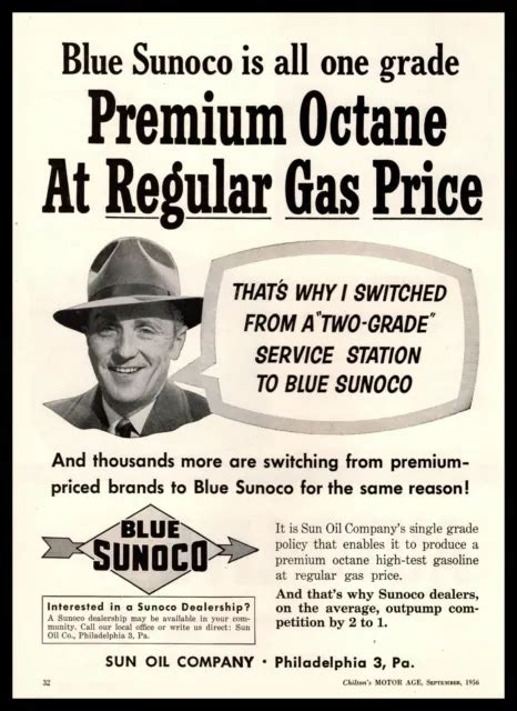 1956 Blue Sunoco Sun Oil Co Philadelphia Pa Premium Octane Gas Vintage