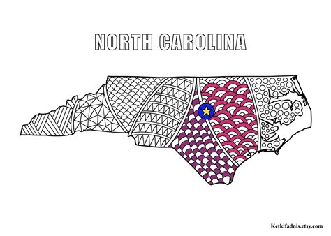North Carolina Map Colouring Page Digital Download Pdf Zentangle