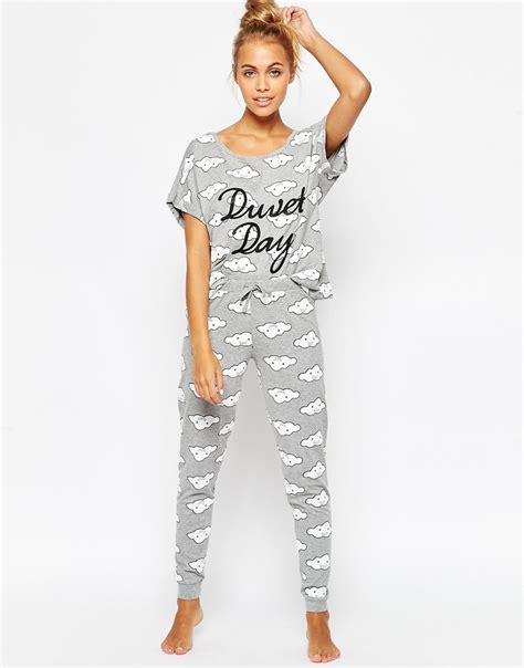 Asos Duvet Day Cloud Print Tee And Legging Pyjama Set At