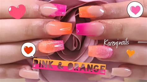 Pink And Orange Full Nail Tutorial Real Time Using Cjp Colour Acrylic Youtube