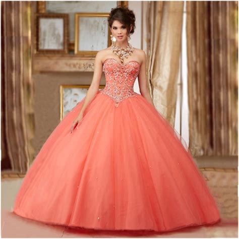 Cheap Coral Quinceanera Dresses Sweet Dresses Masquerade Ball Gowns Sweetheart Tulle