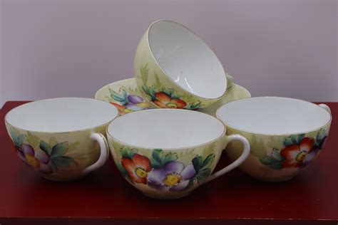 Meito China Hand Painted Tea Cups And Saucers Etsy