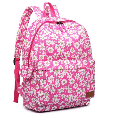 E6609 Miss Lulu Matte Oilcloth Flower Pattern Backpack Pink