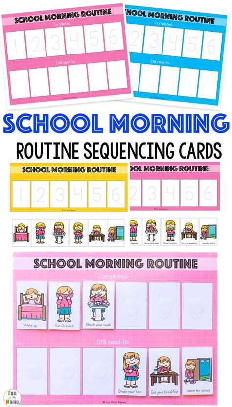 Free Printable Kids School Morning Routine Cards Sequencing Picture
