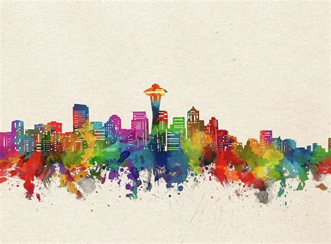 Seattle Skyline Watercolor Digital Art By Bekim M Pixels