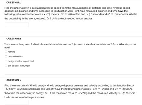 Check spelling or type a new query. Solved: QUESTION 1 Find The Uncertainty In A Calculated Av ...