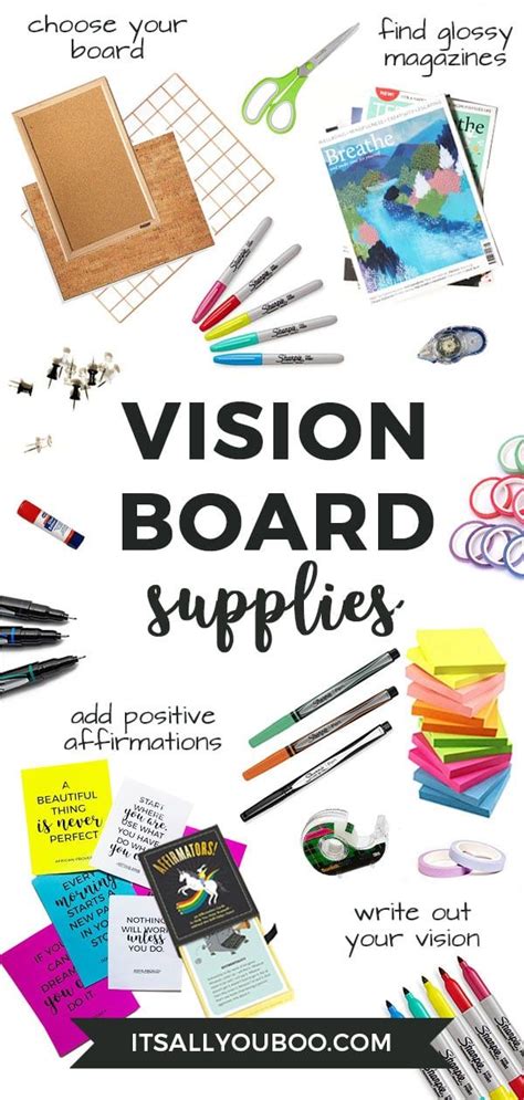 A Poster With The Words Vision Board Supplies On It