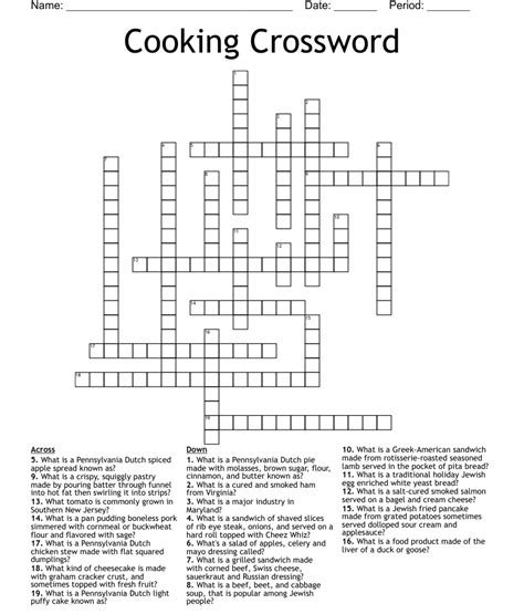 Cooking Crossword Wordmint