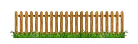 Brown Wooden Picket Fence With Green Grass Isolated On White Background