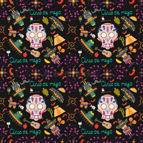 Seamless Pattern Illustration6in The Theme Of The Mexican Celebration