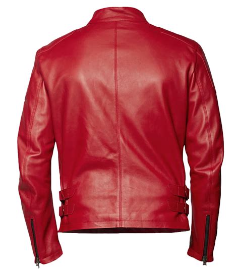 Mens Classic Red Biker Style Leather Jacket
