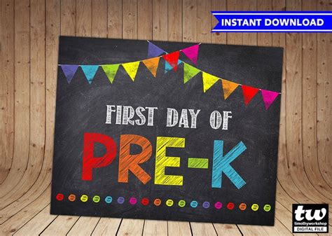 First Day Of Pre K Sign Instant Download First Day Of School Etsy