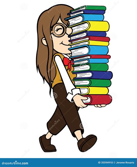 Nerd Girl Carrying Pile Of Books Stock Photo Image 35594910
