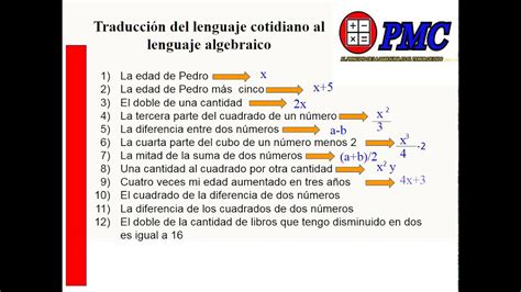 Traducción del lenguaje ordinario al lenguaje algebraico YouTube