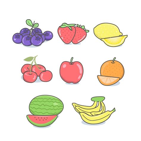 Premium Vector Cartoon Fruit Set And Hand Drawn Style