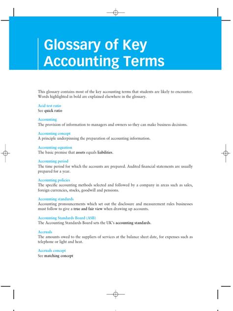 Glossary Of Key Accounting Terms This Glossary Contains Most Of