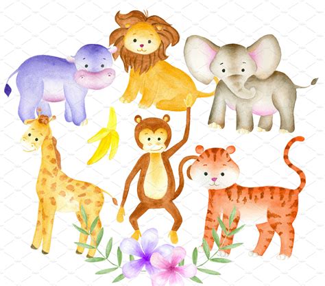 Watercolor jungle animals | Custom-Designed Illustrations ~ Creative Market