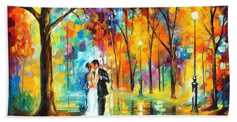 See more work at custom wedding painting. Rainy Wedding - Palette Knife Oil Painting On Canvas By Leonid Afremov Beach Towel for Sale by ...