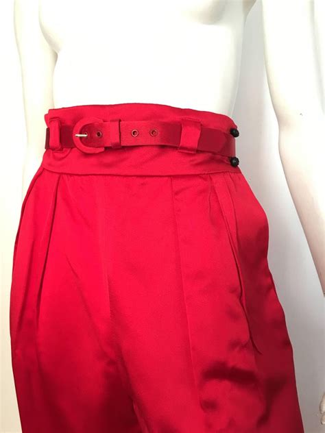 Bill Blass Red Satin Pleated Evening Pants With Pockets Size 4 For