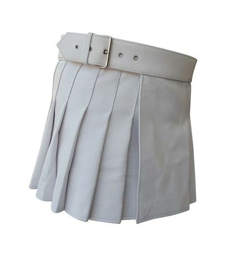 Mens Real Leather Kilt In White In Length 17 Inches Ebay