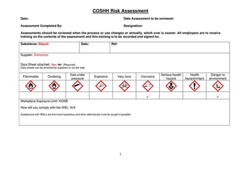 Coshh Risk Assessment In Word And Pdf Formats