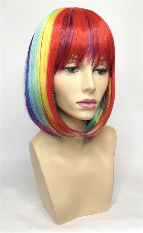 Short Fashion Rainbow Coloured Bob Wig