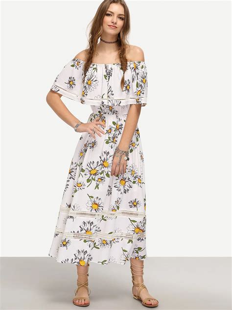 2018 New Boho Style Long Dress Women Off Shoulder Beach Summer Dresses Floral Print Vintage