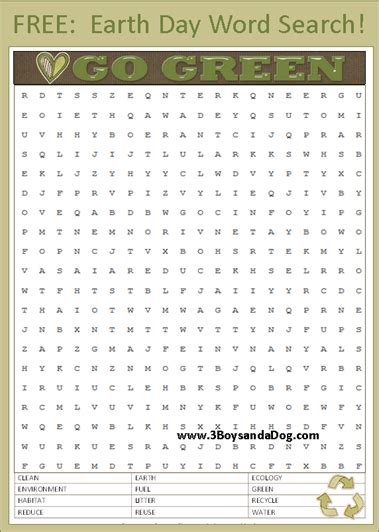 Free Earth Day Printable Word Search 3 Boys And A Dog