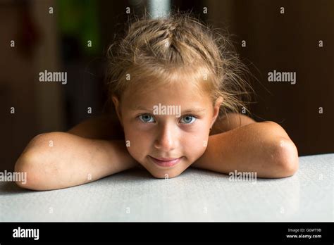 Close Up Portrait Of Little Cute Girl Stock Photo Alamy