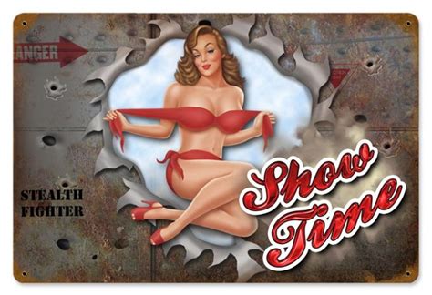 Vintage Showtime Pin Up Girl Metal Sign 12 X 18 Inches