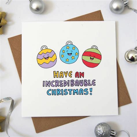 Pun Christmas Card Baubles By Ladykerry Illustrated Gifts Christmas Card Puns Cute Christmas