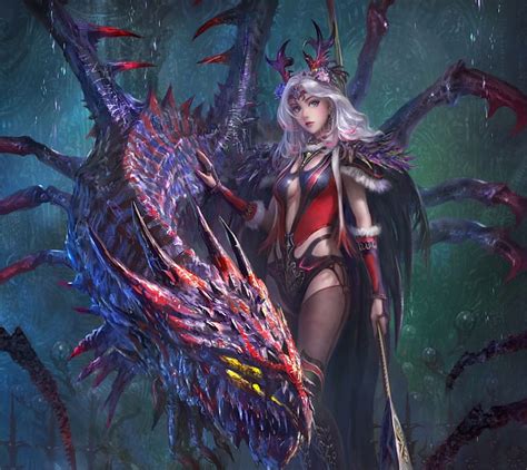 Girl And Dragon Dragon Girl Red Kou Takano Art Fantasy Hd Wallpaper Peakpx