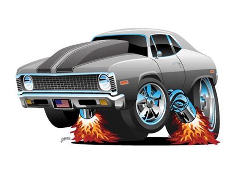 Classic American Muscle Car Hot Rod Cartoon By Hobrath Muscle Cars