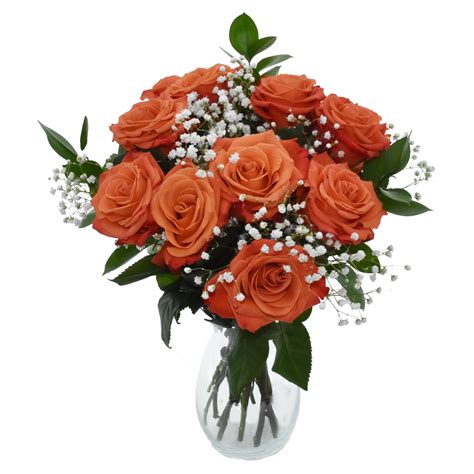 Orange Rose Bouquet One Dozen Vase Included