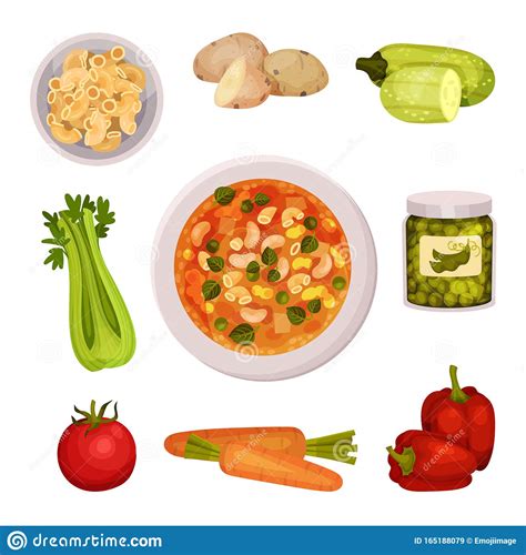 For example, a robust casserole would require larger pieces than a light consommé. Ingredients For Appetizing Vegetable Minestrone Vector Set ...