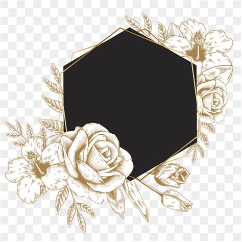 Hexagon Gold Floral Frame Design Free Png Sticker Rawpixel