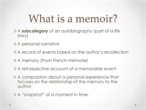 Memoirs Definitions Examples And Idea Starters Ppt Download