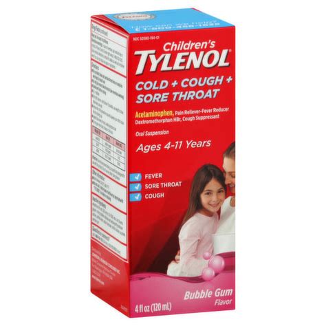 Tylenol Cold Cough Sore Throat Bubble Gum Childrens